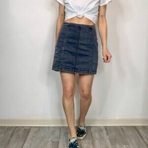 FREE PEOPLE denim mini skirt bodycon high waist faded y2k 2416